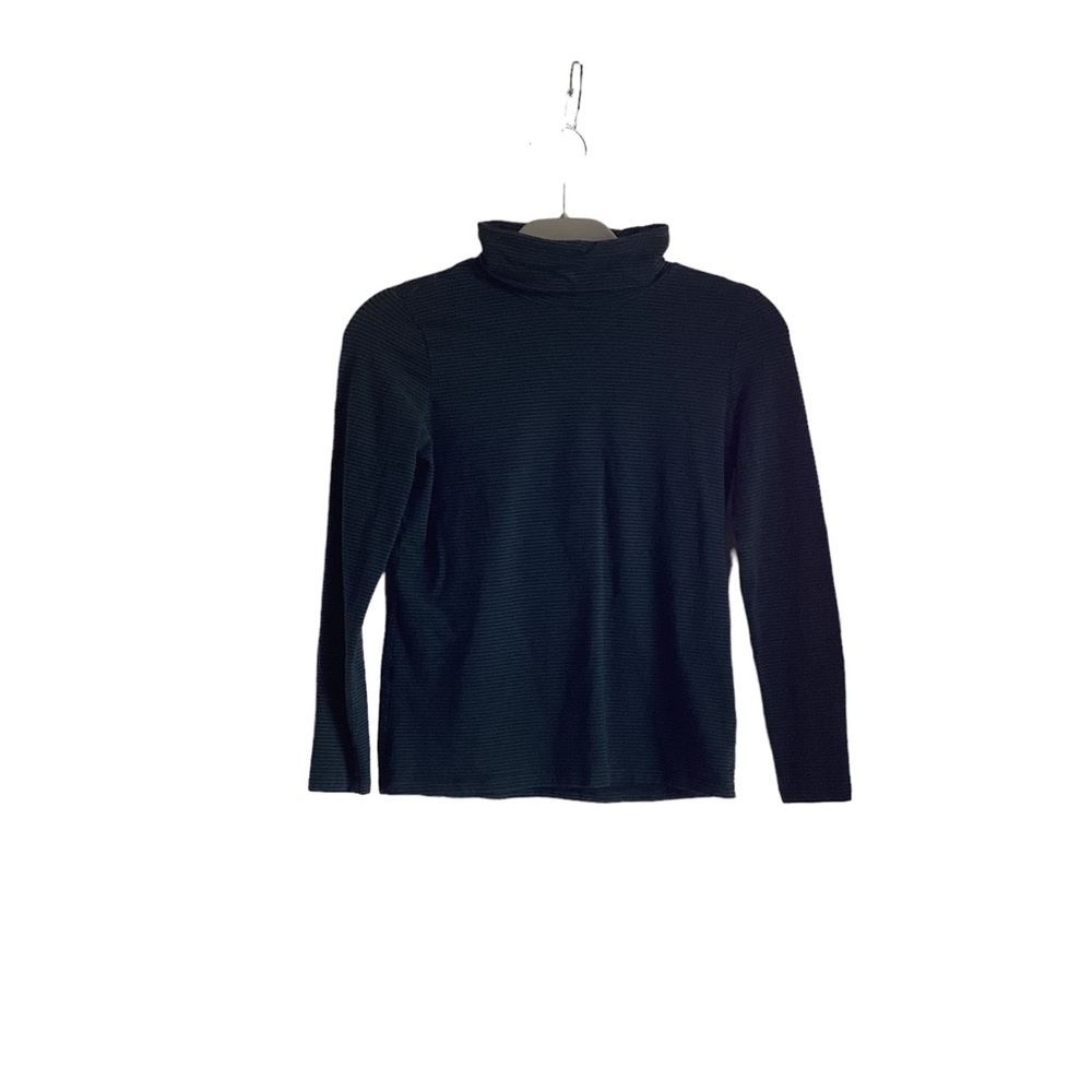 Talbots Petite Women’s Green/Navy Striped Turtleneck Top.  Size P